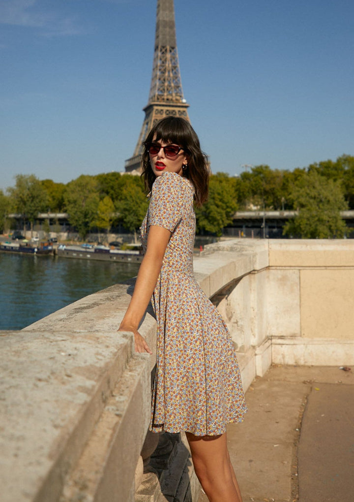 Yellow, Orange and Blue Small Floral Dress - By Quaint