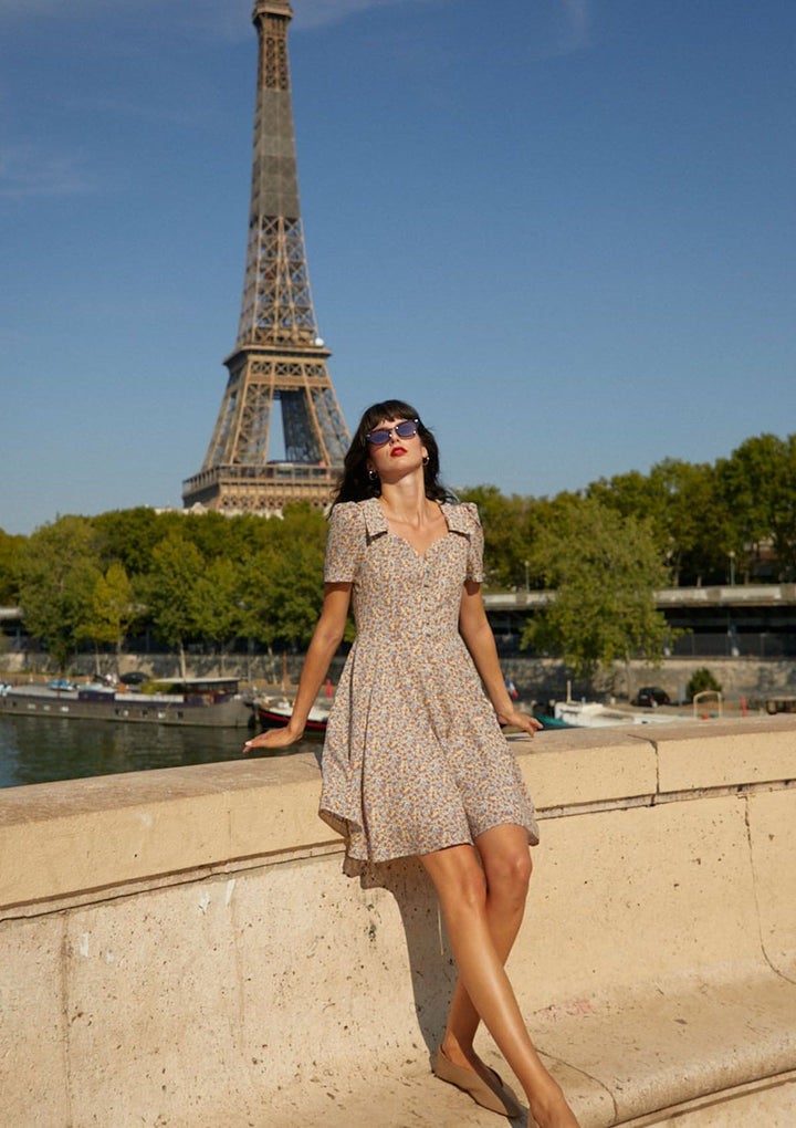 Yellow, Orange and Blue Small Floral Dress - By Quaint