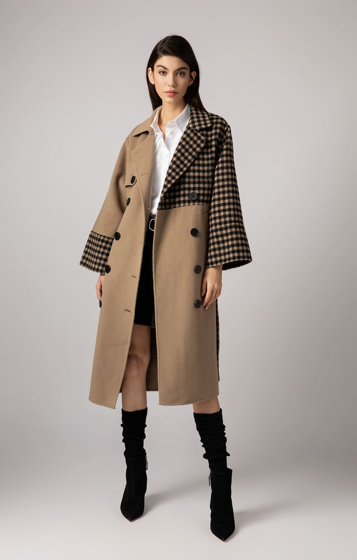 Garyn - Small Check Asymmetrical Coat - By Quaint