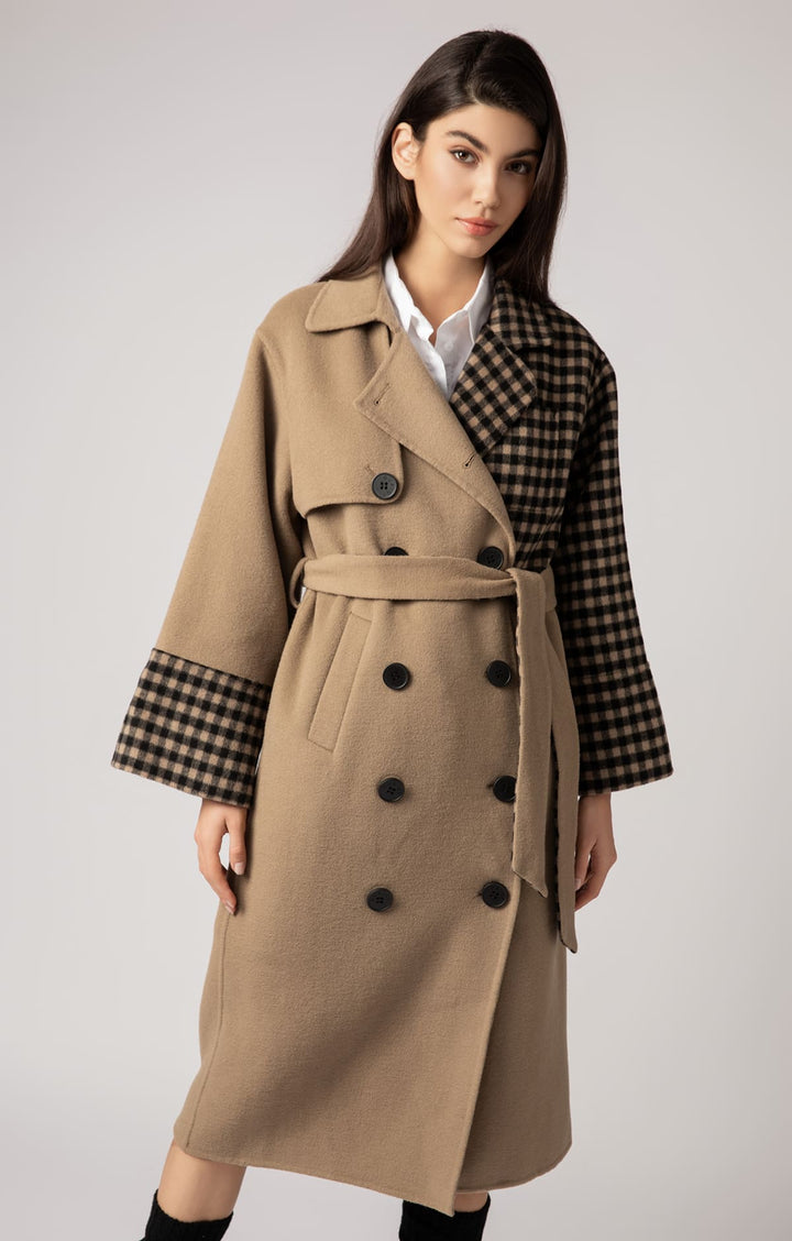 Garyn - Small Check Asymmetrical Coat - By Quaint