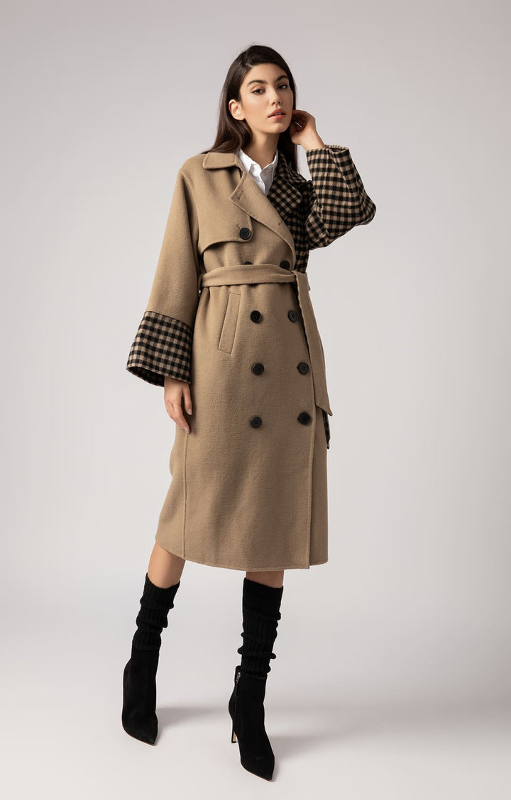 Garyn - Small Check Asymmetrical Coat - By Quaint