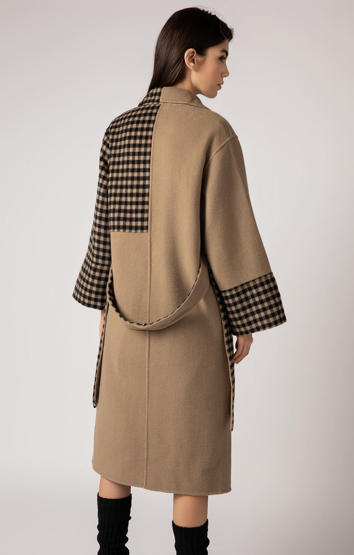 Garyn - Small Check Asymmetrical Coat - By Quaint