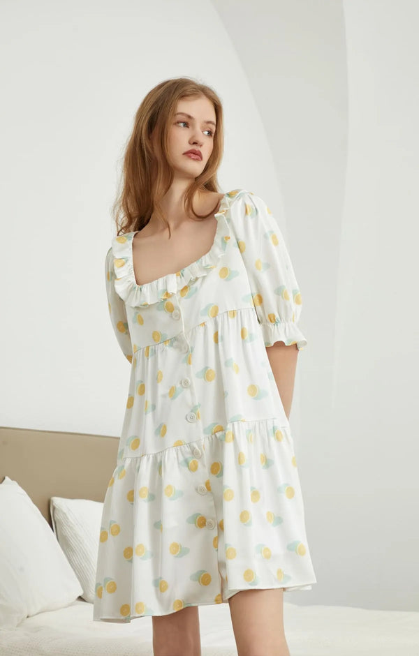 Agnes - Square Neck Lemon Sleepwear Dress