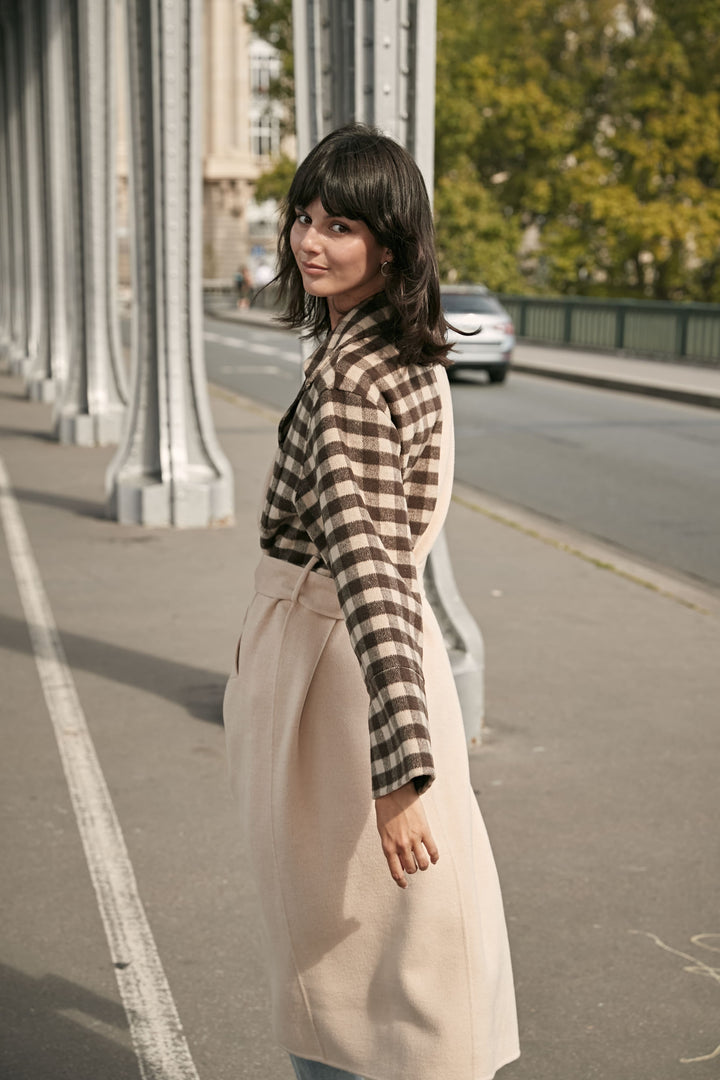 Garyn - Small Check Asymmetrical Coat - By Quaint